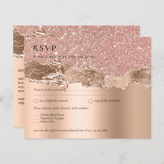 Rose Gold Modern Glamour Wedding Invite (Front/Back)