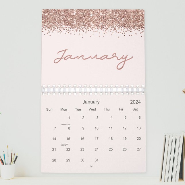 Rose Gold Modern Minimalist 2026 Calendar (In situ)