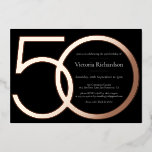 Rose Gold Modern Minimalist 50th Birthday<br><div class="desc">Black Rose Gold Modern Minimalist 50th Birthday Foil Invitation. Elevate your birthday celebration with our minimalist black invitation, beautifully adorned with real rose gold foil accents that exude sophistication and charm. This elegant design highlights your custom photo, adding a personal touch that makes each invitation unique and memorable. Ideal for...</div>