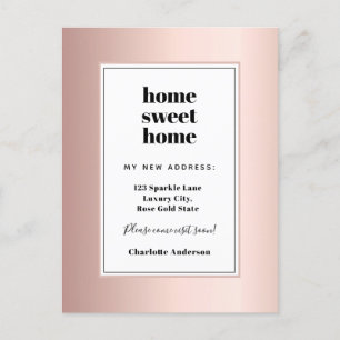Rose gold modern minimalist home sweet home moving announcement postcard