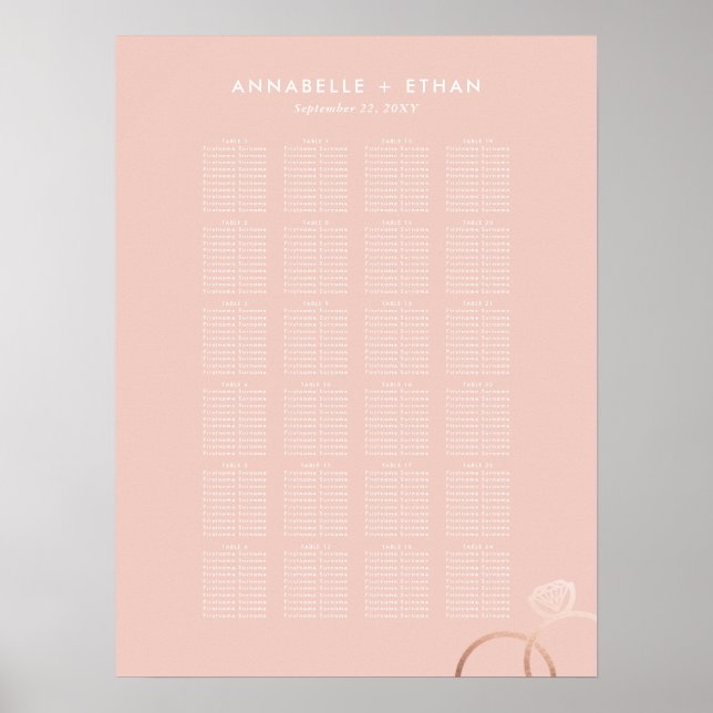 Rose Gold Modern Rings Blush Wedding Seating Chart (Front)