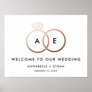 Rose Gold Modern Rings Wedding Welcome Sign