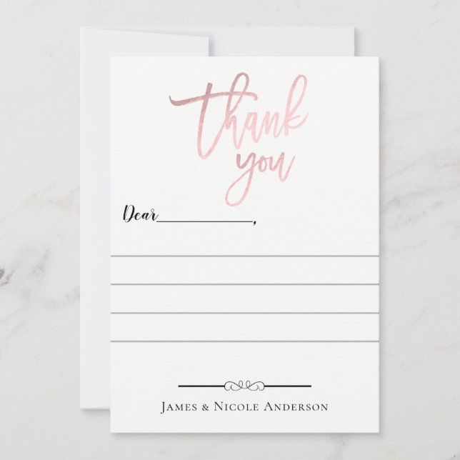 Rose Gold Modern Script Minimal Photo Thank You Card (Front)