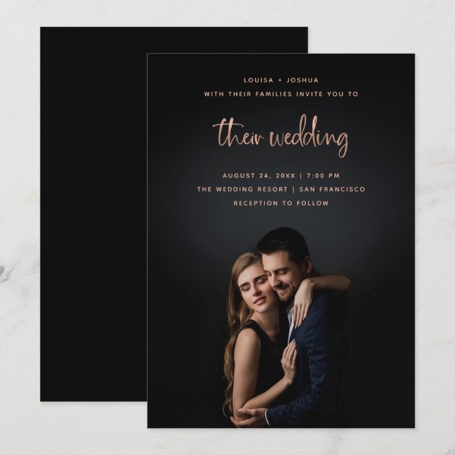 Rose Gold Modern Script with Photo | Wedding Invitation (Front/Back)
