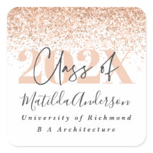 Rose gold modern stylish glitter graduation square