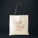 Rose Gold Modern Typography Wedding Bridesmaid Tote Bag<br><div class="desc">Chic Rose Gold Modern Typography and Customisable Background Colour! Choose any custom colour by clicking the "customise further" link below the text personalisation areas. Scroll down on the right side of the editor past the text and images and pick from the colours or enter your custom colour code! Stylish Wedding...</div>