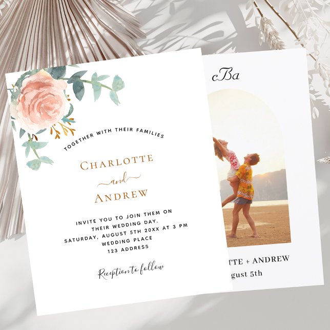 Rose gold monogram arch photo wedding invitation (Creator Uploaded)