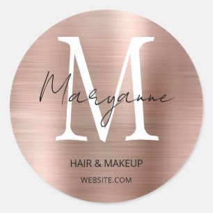 Rose Gold Monogram Business Logo Classic Round Sticker