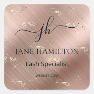 Rose Gold Monogram Business Logo Square Sticker