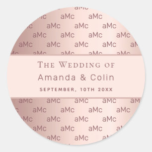 Rose gold monogram couple initials wedding classic round sticker