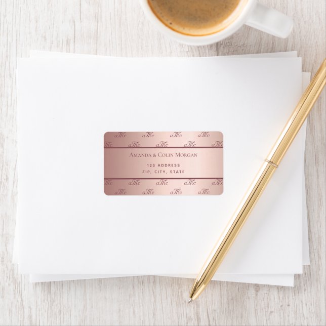Rose gold monogram couple initials wedding label (Insitu)