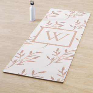 Rose Gold Monogram Foliage Yoga Mat