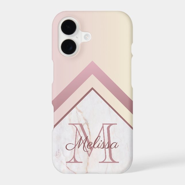 Rose Gold Monogram Geometric Chevron Marble (Back)