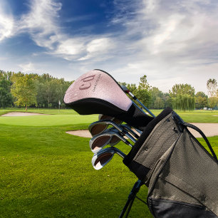 Rose gold monogram glitter drips name glamourous golf head cover