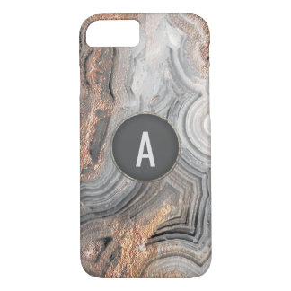 Rose gold monogram grey geode phone cover crystal