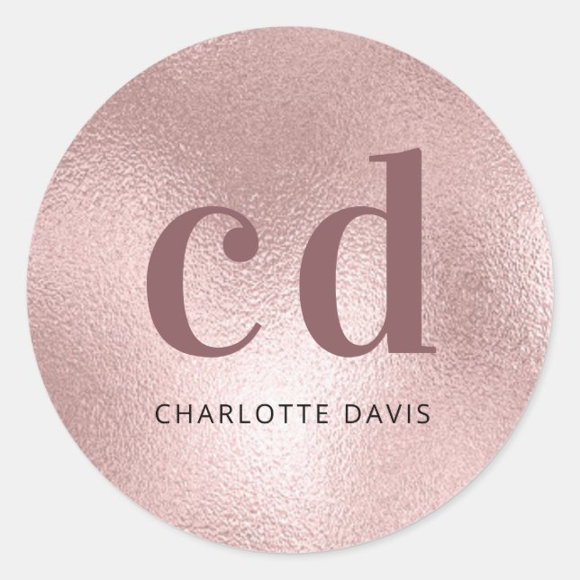 Rose gold monogram initials classic round sticker (Front)