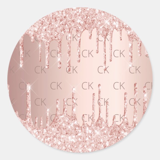Rose gold monogram initials glitter drips classic round sticker (Front)