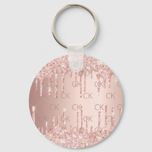 Rose gold monogram initials glitter drips luxury key ring