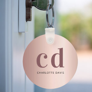 Rose gold monogram initials metallic luxury key ring