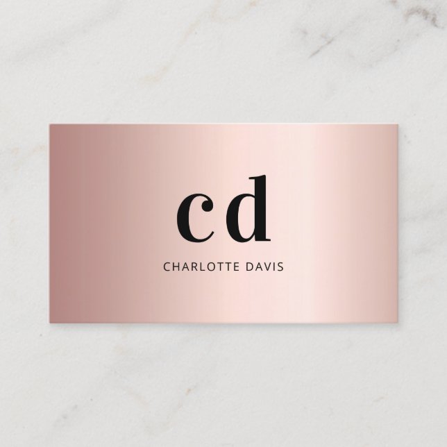 Rose gold monogram initials minimalist business card (Front)