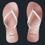 Rose gold monogram initials name minimalist jandals<br><div class="desc">Rose gold background,  black and white text.  Personalise and add a name and monogram initials. The name is written with a modern hand lettered style script.</div>