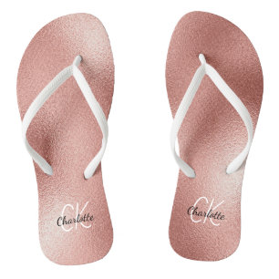Rose gold monogram initials name minimalist jandals