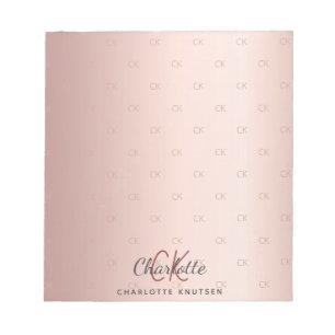 Rose gold monogram initials script notepad