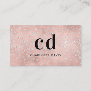 Rose gold monogram initials silver business card