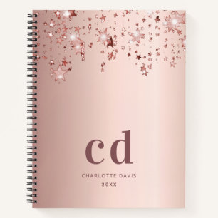 Rose gold monogram initials stars notebook