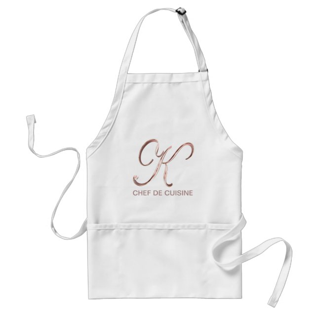 Rose Gold Monogram K Chef de Cuisine or Your Text Standard Apron (Front)