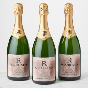 Rose Gold Monogram Logo Celebrate New Business   Sparkling Wine Label