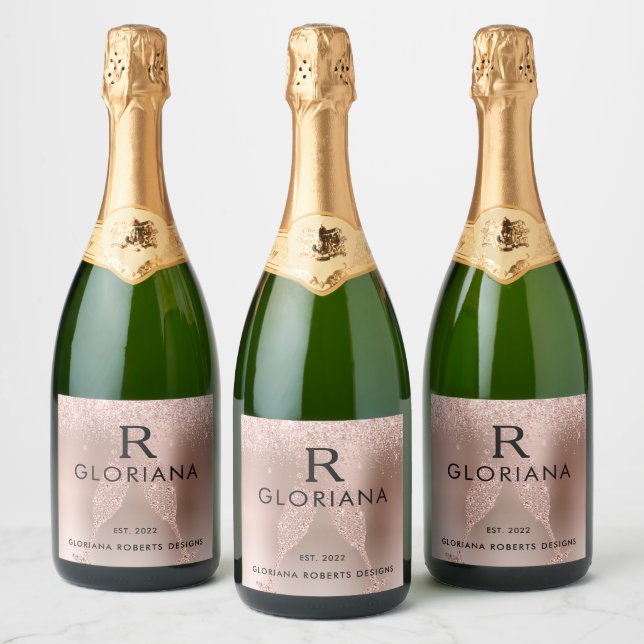 Rose Gold Monogram Logo Celebrate New Business   Sparkling Wine Label (Bottles)