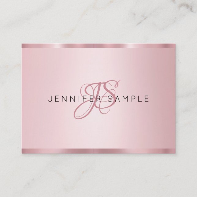 Rose Gold Monogram Modern Elegant Simple Business Card (Front)