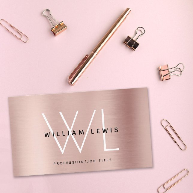 Rose Gold Monogram Modern Minimalist Business Card (Creator Uploaded)