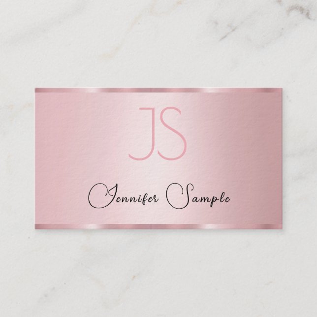 Rose Gold Monogram Modern Typography Luxury Business Card (Front)