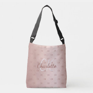 Rose gold monogram name elegant crossbody bag