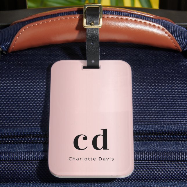 Rose gold monogram name modern luggage tag (Front Insitu 2)