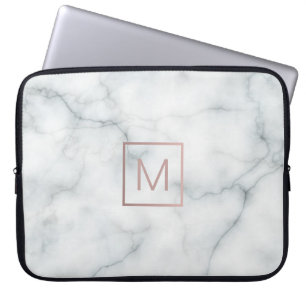 rose gold monogram on marble laptop sleeve