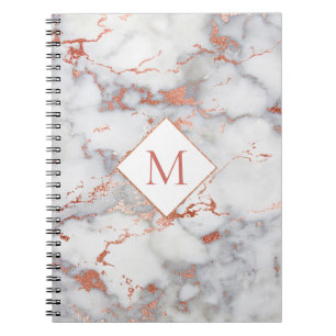 rose gold monogram on marble texture spiral notebook