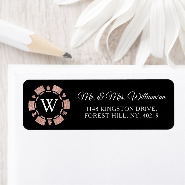 Rose Gold Monogram Poker Chip Casino Wedding (Insitu)