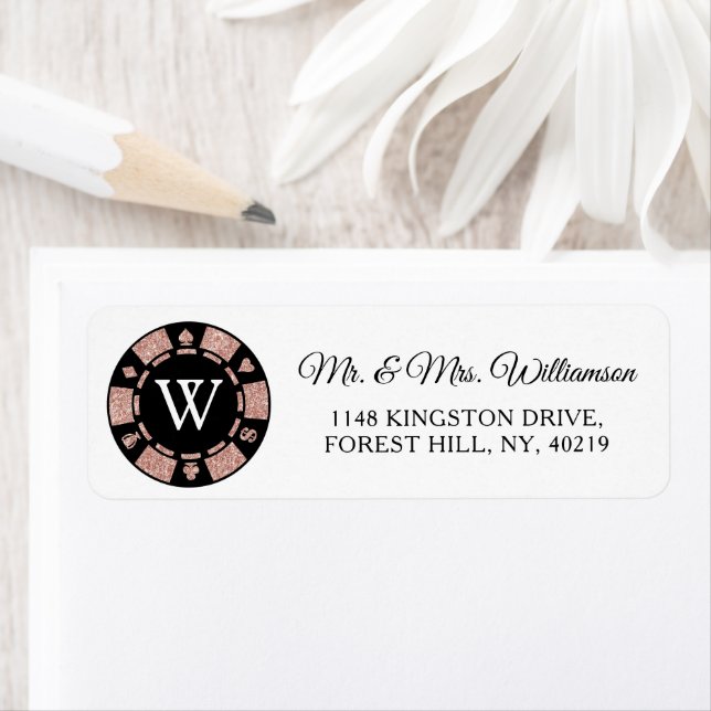 Rose Gold Monogram Poker Chip Casino Wedding (Insitu)