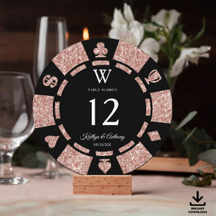 Rose Gold Monogram Poker Chip Casino Wedding Invitation