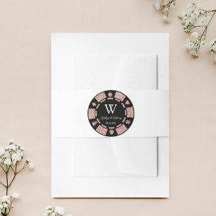 Rose Gold Monogram Poker Chip Casino Wedding Invitation Belly Band