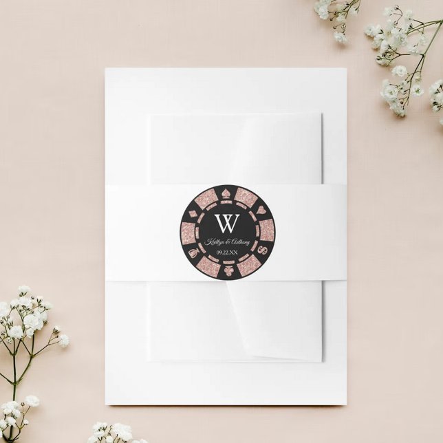Rose Gold Monogram Poker Chip Casino Wedding Invitation Belly Band (Creator Uploaded)