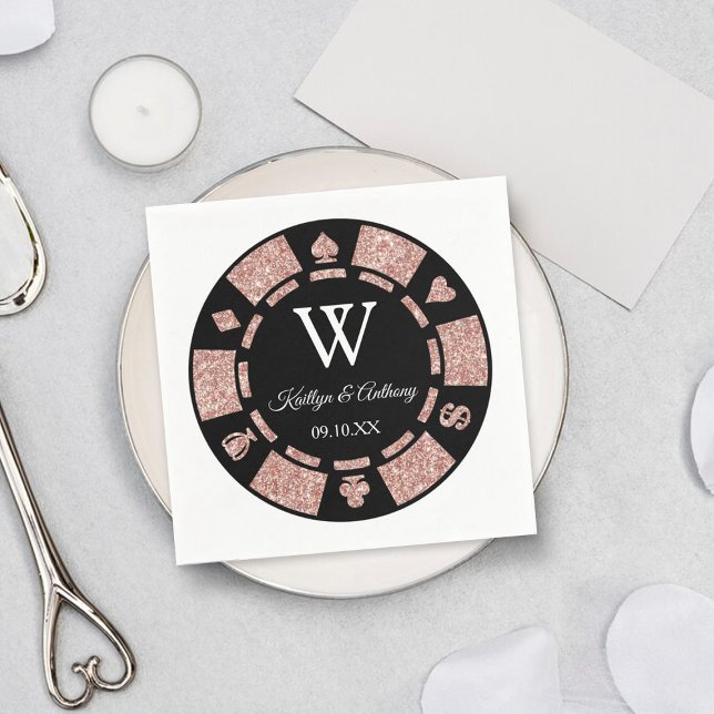 Rose Gold Monogram Poker Chip Casino Wedding Napkin (Creator Uploaded)