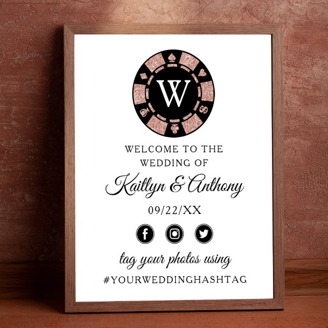 Rose Gold Monogram Poker Chip Casino Wedding Poster (Creator Uploaded)