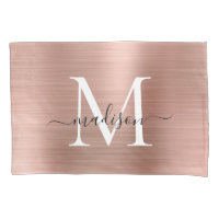 Rose Gold Monogram Script Elegant Brushed Metal