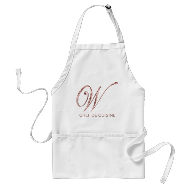 Rose Gold Monogram W Chef de Cuisine or Your Text Standard Apron (Front)