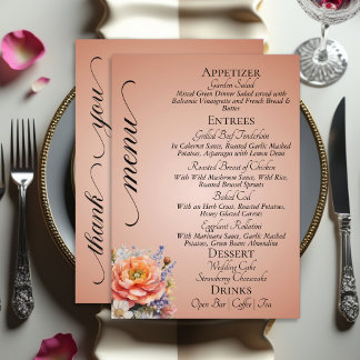 Rose Gold - Monogram, Wildflowers & Thank You  Menu