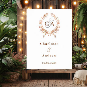 Rose gold monogram wreath wedding welcome sign
